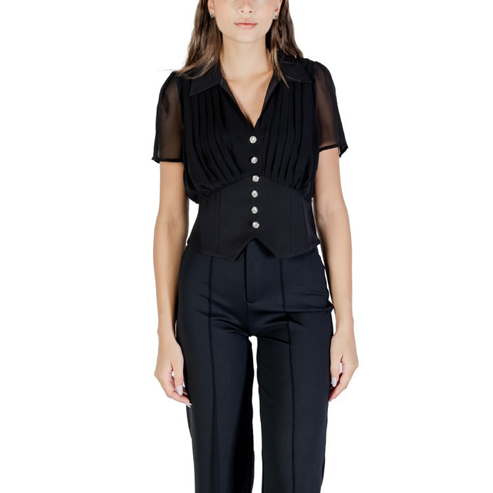 Morgan De Toi Blusa Manica Corta Donna Nero con Scollo a V Colletto Classico 100% Poliestere Primavera/Estate 242-OPLI