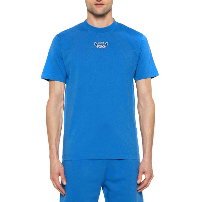 Off-white T-Shirt Uomo Azzurra Monocromo Manica Corta Scollo Tondo 100% Cotone Primavera/Estate BO_2114