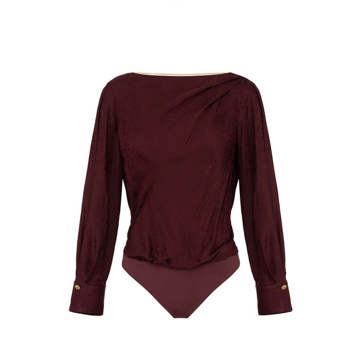 Elisabetta Franchi Women's Long-Sleeved Burgundy Bodysuit - Elegance Luxury