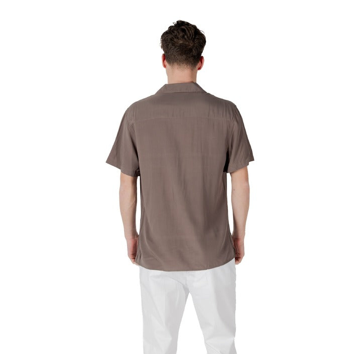 Gianni Lupo Camicia Uomo Marrone Manica Corta Bottoni Scollo Quadrato Colletto Classico 100% Viscosa Primavera/Estate GL7678S
