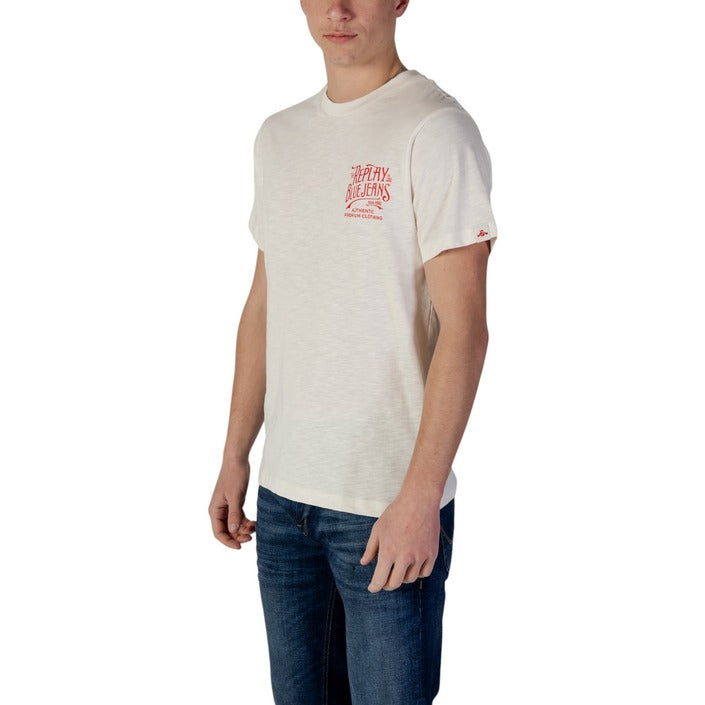 Replay T-Shirt Uomo Beige Stampa Manica Corta Scollo Tondo 100% Cotone Primavera/Estate M3023.000.22336