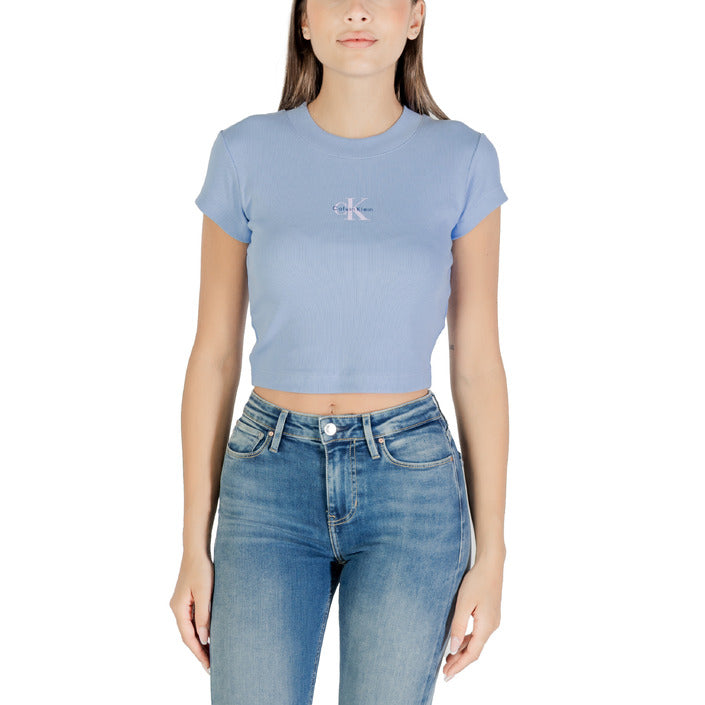 Calvin Klein Jeans T-Shirt Donna Verde Maniche Corte Scollo Tondo Cotone 95% Elastan 5% LV047AB802