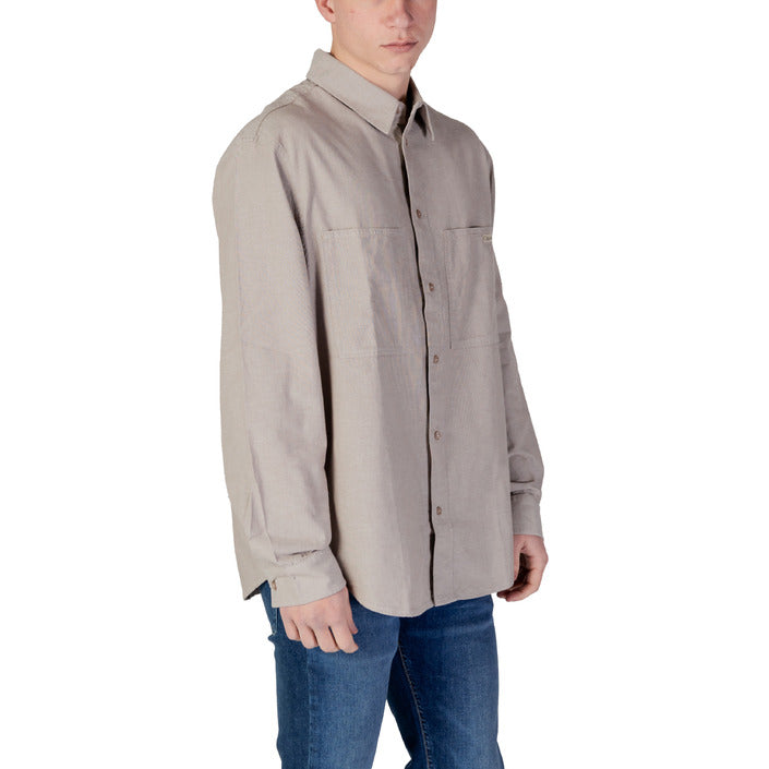 Calvin Klein Jeans Camicia Uomo Beige Monocromo Manica Lunga Bottoni Colletto Classico 100% Cotone Primavera/Estate J30J326726
