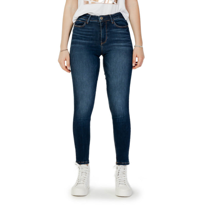 Guess Jeans Donna Blu Monocromo Zip Bottone Tasche Anteriori Posteriori Cotone 70% Poliestere 17% Lyocell 11% Lycra 2% Autunno Inverno W2YA46D4Q03