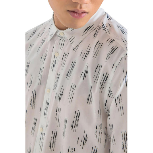 Antony Morato Camicia Uomo Bianco Stampa Manica Lunga Bottoni Colletto Classico 50% Cotone 50% Viscosa Primavera/Estate MMSL00614-FA430593