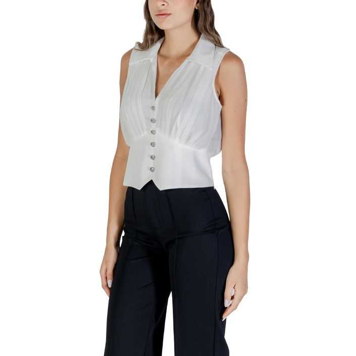 Morgan De Toi Top Donna Bianco Smanicato con Cerniera Scollo a V Colletto Classico 100% Poliestere Autunno/Inverno 242-OPLI