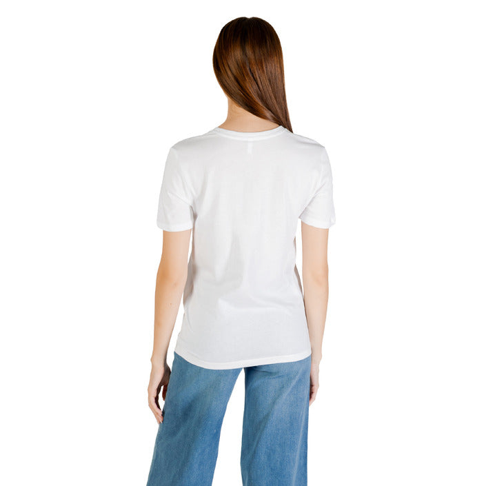 Only T-Shirt Donna Bianca Stampa Manica Corta Scollo Tondo 100% Cotone Organico Primavera/Estate 15353246