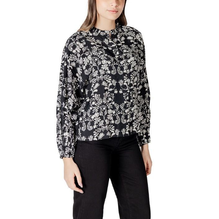 Ichi Blusa Donna Nero Stampa Bottoni Scollo Tondo 20% Poliammide 80% Viscosa Autunno/Inverno 20122374