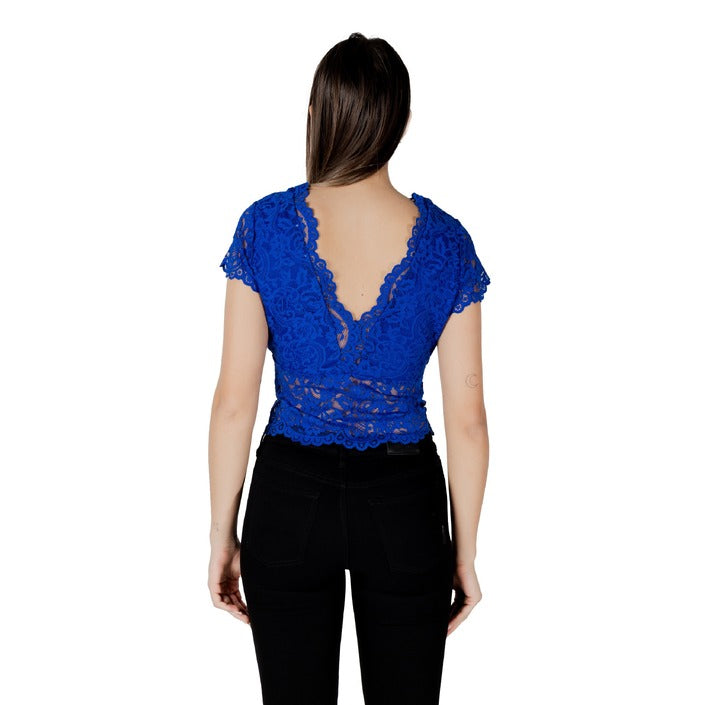 Morgan De Toi Top Donna Blu Manica Corta Scollo a V 5% Elastan 74% Poliammide 21% Viscosa Primavera/Estate 241-DANSA