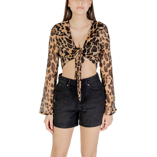 Only Top Donna Marrone Leopardato Manica Lunga Scollo a V 100% Poliestere Primavera/Estate 15351746