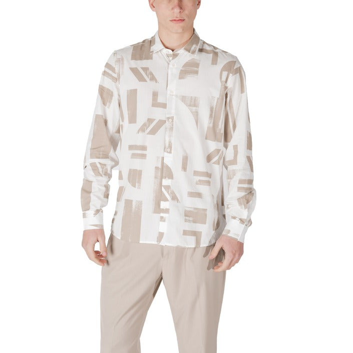 Antony Morato Camicia Uomo Beige Colorata in Cotone 50% con Bottoni Cappuccio Maniche Lunghe Primavera/Estate MMSL00614-FA430642