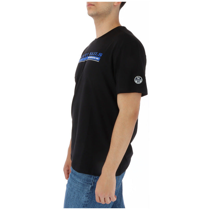 North Sails T-Shirt Uomo Nera Stampa Manica Corta Scollo Tondo 100% Cotone Primavera/Estate 902404