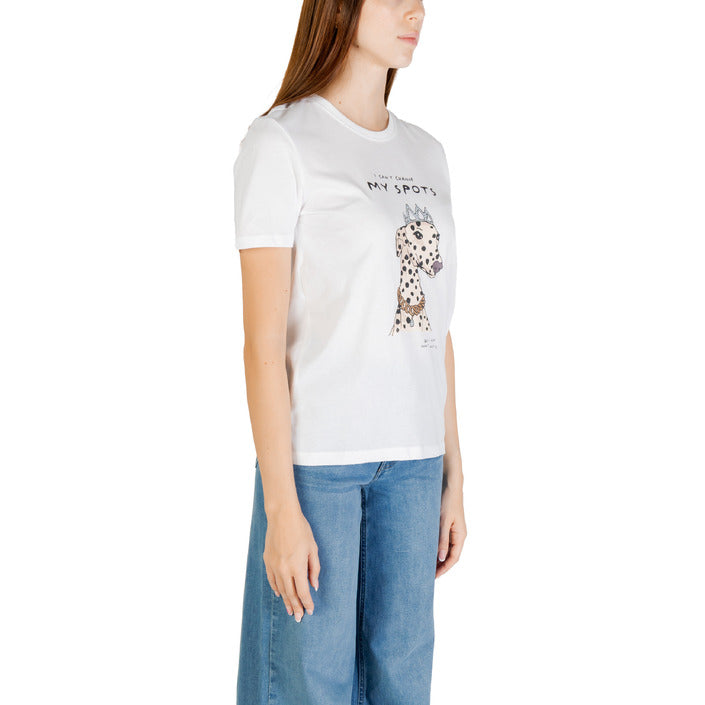 Only T-Shirt Donna Bianca Stampa Manica Corta Scollo Tondo 100% Cotone Organico Primavera/Estate 15353246