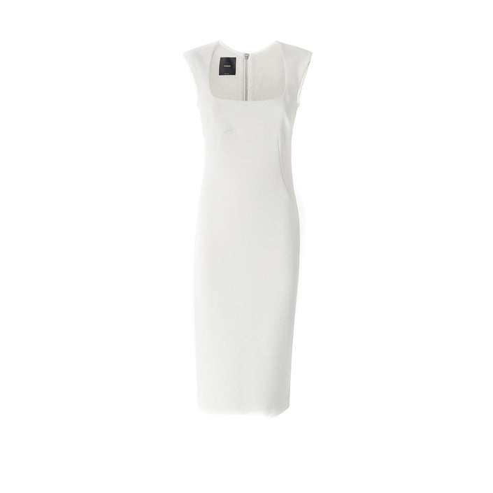 Pinko Abito Midi Donna Bianco Smanicato con Cerniera Scollo Quadrato in Poliestere 94% Elastan 6% V_32082