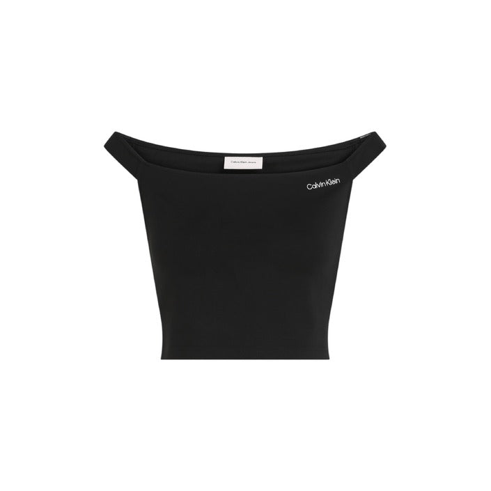 Calvin Klein Jeans Top Donna Nero Smanicato Scollo a Barca 4% Elastan 30% Poliammide 66% Viscosa Primavera/Estate J20J225542