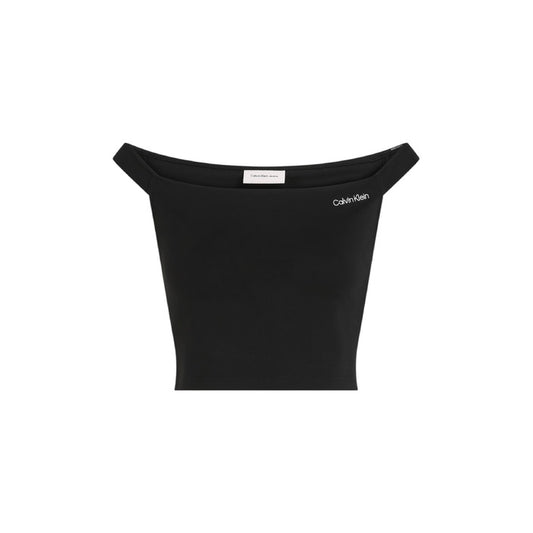 Calvin Klein Jeans Top Donna Nero Smanicato Scollo a Barca 4% Elastan 30% Poliammide 66% Viscosa Primavera/Estate J20J225542