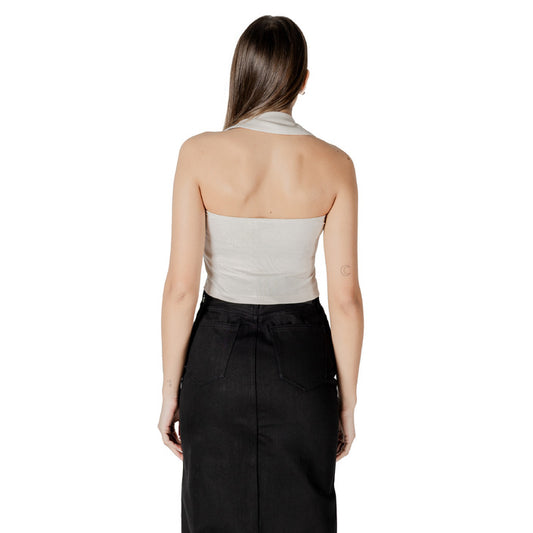 Calvin Klein Jeans Top Donna Beige Smanicato Scollo a V Colletto Classico 97% Cotone 3% Elastan Primavera/Estate J20J225320