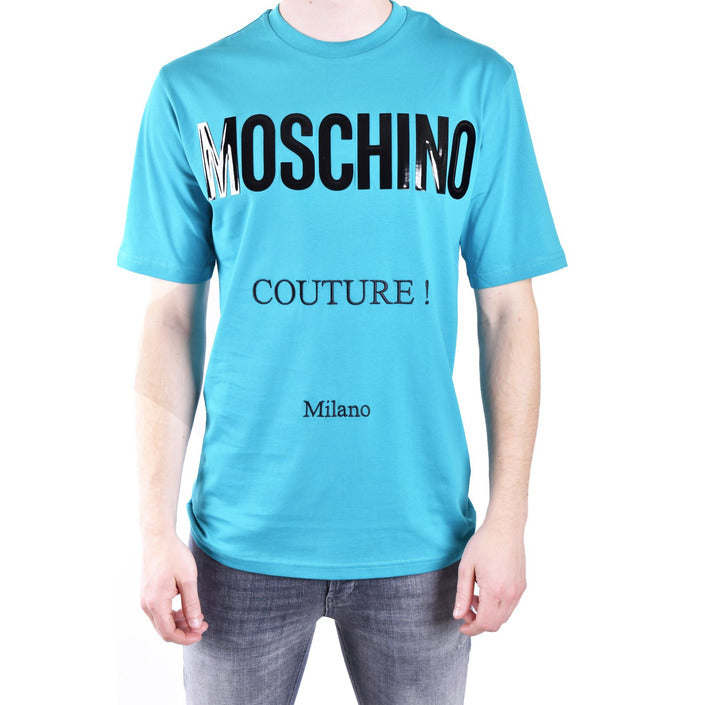 Moschino T-Shirt Uomo Azzurra Stampa Manica Corta Scollo Tondo 100% Cotone Primavera/Estate B_44123