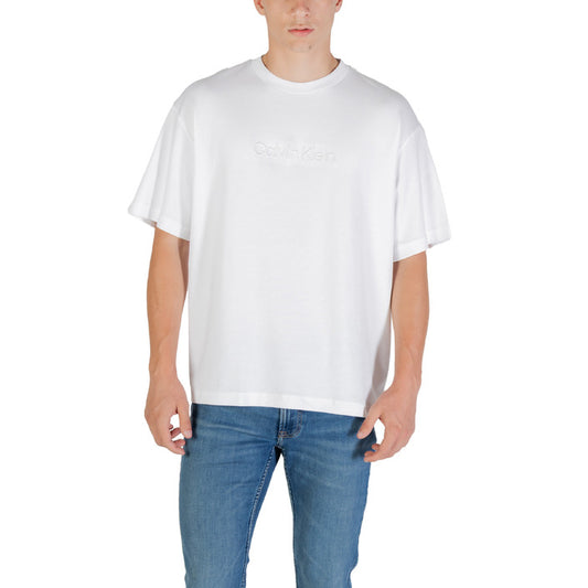 Calvin Klein T-Shirt Uomo Bianca Stampa Manica Corta Scollo Tondo 100% Cotone Primavera/Estate LV04LC206G