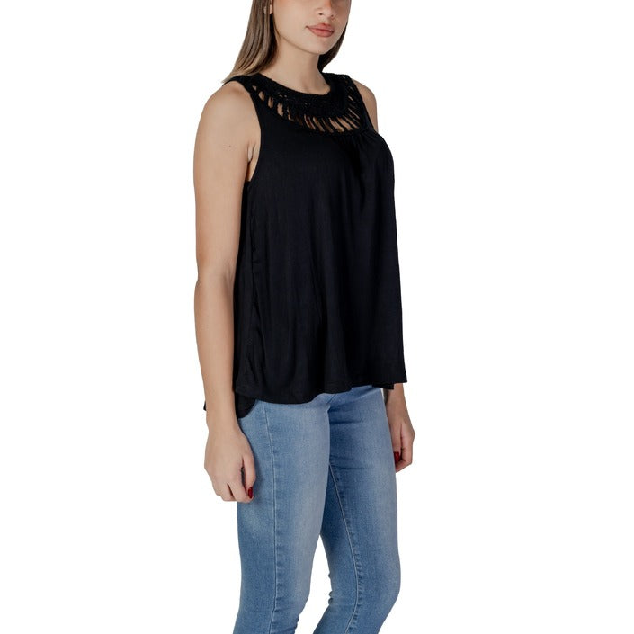 B.young Canotta Donna Nero Monocromo Smanicato Scollo Tondo 100% Viscosa Primavera/Estate 20813305