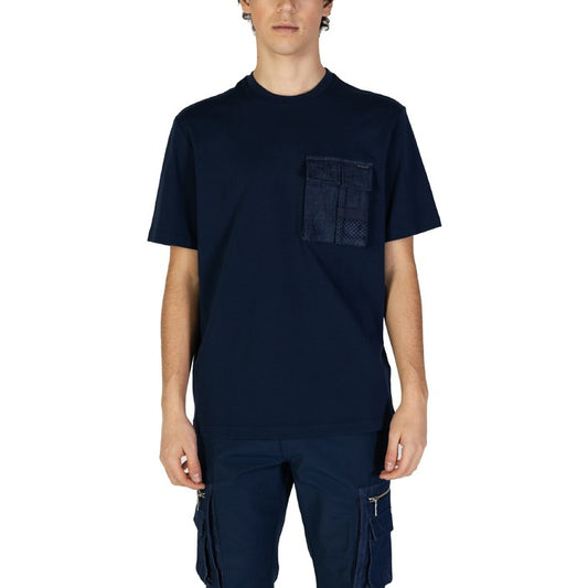 Antony Morato T-Shirt Uomo Blu Monocromo Manica Lunga Scollo Tondo 100% Cotone Autunno/Inverno MMKS02462-FA100239