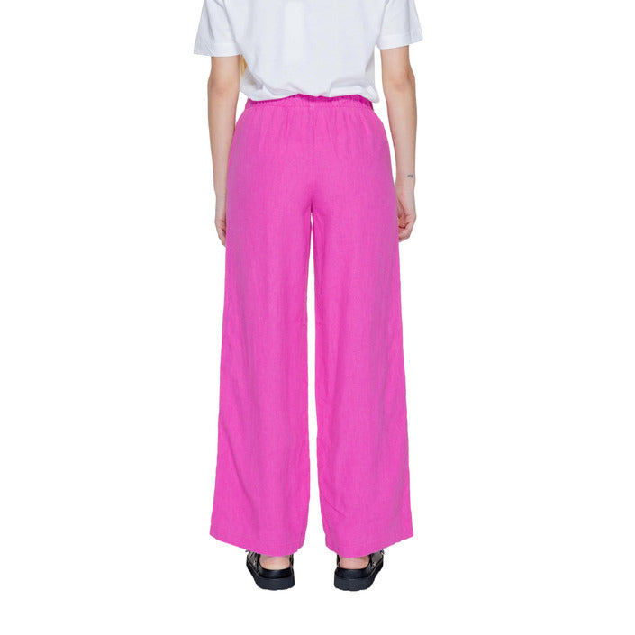 Only Pantaloni Donna Viola Monocromo Lacci 55% Lino 45% Viscosa Primavera/Estate 15291807
