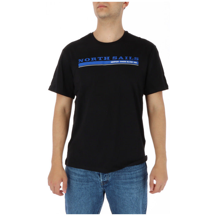 North Sails T-Shirt Uomo Nera Stampa Manica Corta Scollo Tondo 100% Cotone Primavera/Estate 902404