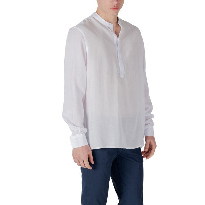 Antony Morato Camicia Uomo Bianco Manica Lunga Bottoni Scollo Tondo Colletto alla Coreana 80% Lyocell 20% Lino Primavera/Estate MMSL00758-FA400094