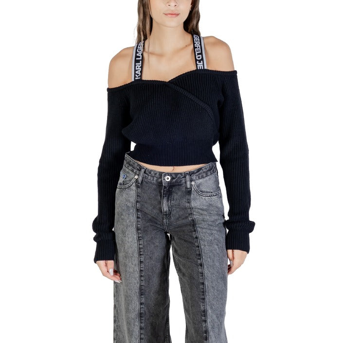 Karl Lagerfeld Jeans Maglia Donna Nera in 82% Cotone 18% Lana a Manica Lunga con Scollo Tondo A3W18009