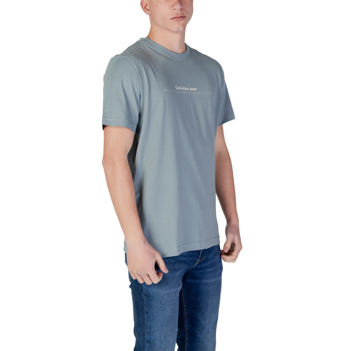 Calvin Klein Jeans T-Shirt Uomo Verde Monocromo Manica Corta Scollo Tondo 100% Cotone Primavera/Estate J30J327075