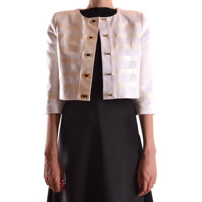 Elisabetta Franchi Giacca Donna Bianco Righe Bottoni Scollo Tondo Maniche 3/4 100% Cotone Primavera/Estate B_30087