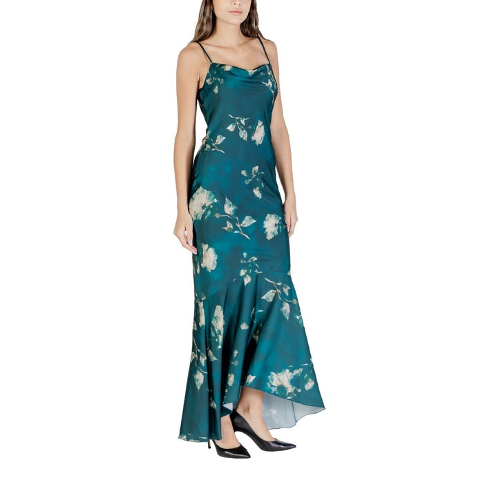 Rinascimento Abito Lungo Donna Verde Floreale con Cerniera Spalline Scollo Tondo in Poliestere 97% Elastan 3% CFC0125298003