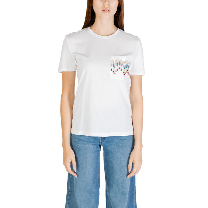 Only T-Shirt Donna Bianca Tasca Manica Corta Scollo Tondo 100% Cotone Organico Primavera/Estate 15362432