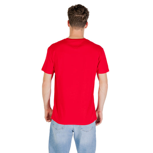 Tommy Hilfiger Jeans T-Shirt Uomo Rossa Stampa Manica Corta Scollo Tondo Cotone Organico 100% Primavera/Estate DM0DM21941