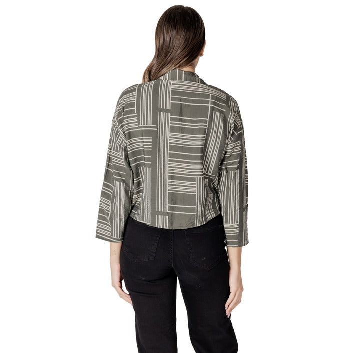Jacqueline De Yong Blusa Donna Verde Stampa Bottoni Colletto Classico 17% Nylon 83% Viscosa Autunno/Inverno 15338782