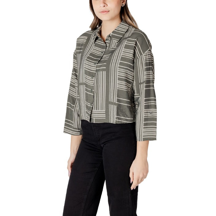 Jacqueline De Yong Blusa Donna Verde Stampa Bottoni Colletto Classico 17% Nylon 83% Viscosa Autunno/Inverno 15338782