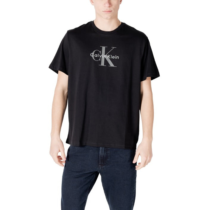 Calvin Klein Jeans T-Shirt Uomo Nero Stampa Maniche Corte Scollo Tondo Cotone 100% LV04RB862