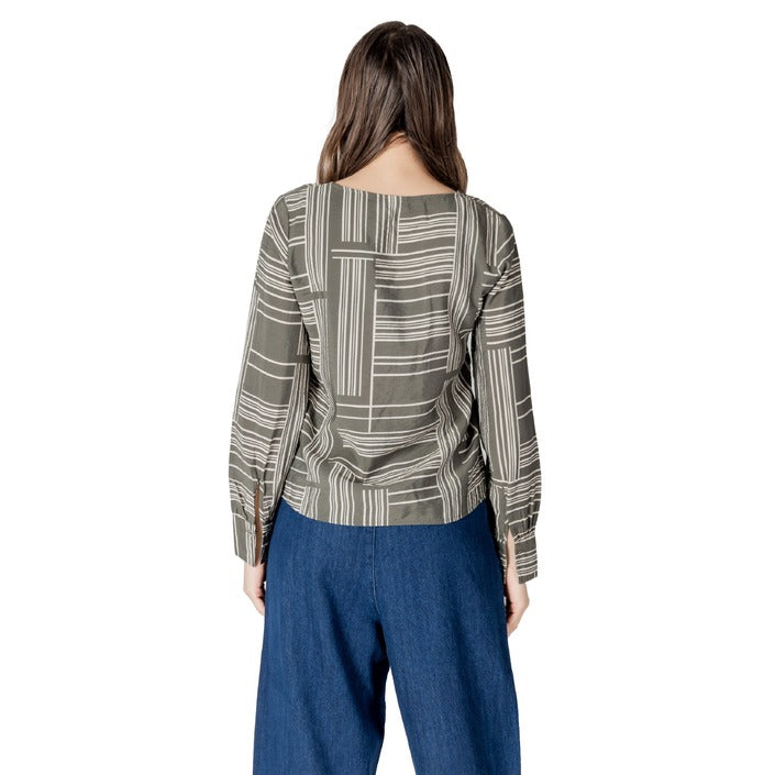 Jacqueline De Yong Blusa Donna Verde Stampa Scollo V 17% Nylon 83% Viscosa Autunno/Inverno 15338781