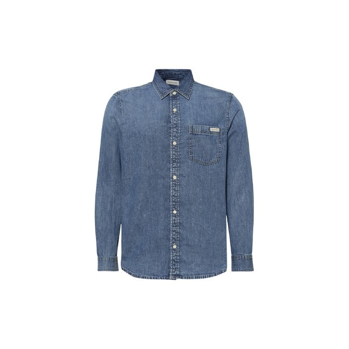 Calvin Klein Jeans Camicia di Jeans Uomo Blu Manica Lunga Bottoni 100% Cotone Autunno/Inverno LV040EM774