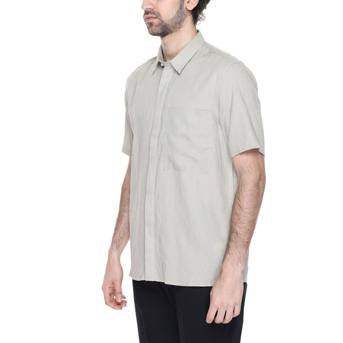 Antony Morato Camicia Uomo Beige Monocromo Manica Corta Bottoni Colletto Classico 55% Lino 45% Viscosa Primavera/Estate MMSS00184-FA400094
