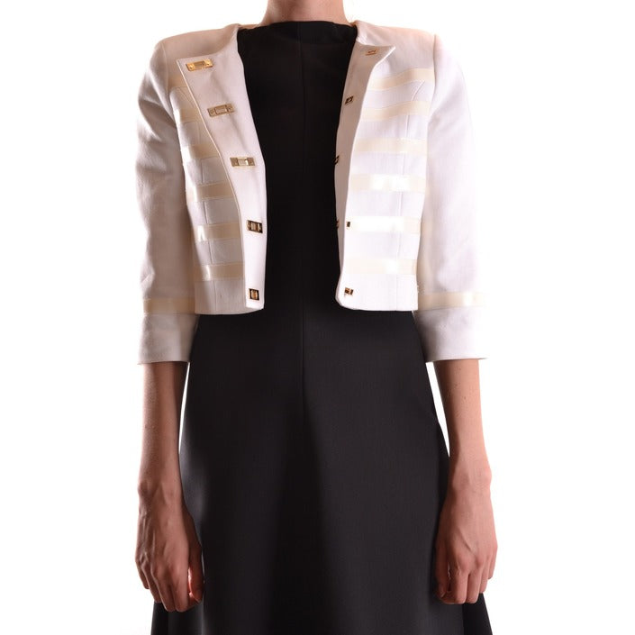 Elisabetta Franchi Giacca Donna Bianco Righe Bottoni Scollo Tondo Maniche 3/4 100% Cotone Primavera/Estate B_30087