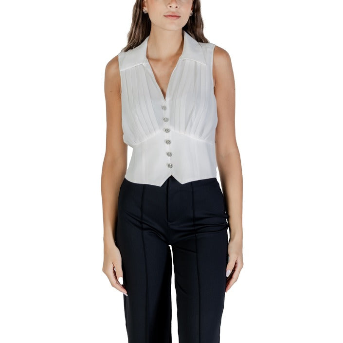Morgan De Toi Top Donna Bianco Smanicato con Cerniera Scollo a V Colletto Classico 100% Poliestere Autunno/Inverno 242-OPLI