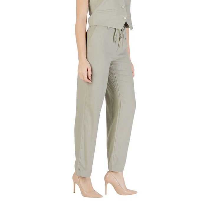 Only Pantaloni Donna Verde Zip e Bottone 70% Viscosa 30% Lino Primavera/Estate 15338710