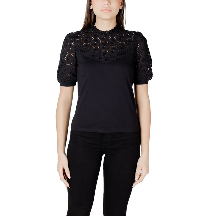 Morgan De Toi Blusa Donna Nero Bottone Scollo Alto 100% Cotone Primavera/Estate 241-DULIE