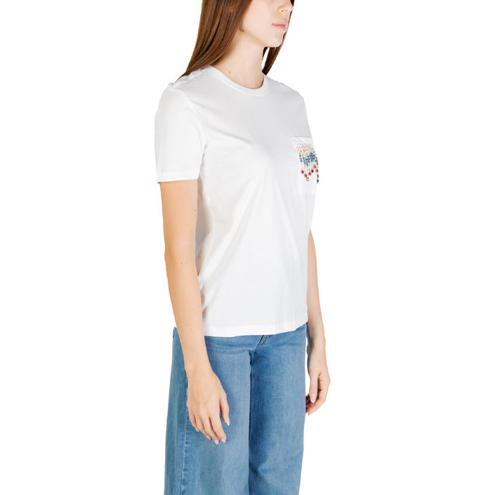 Only T-Shirt Donna Bianca Tasca Manica Corta Scollo Tondo 100% Cotone Organico Primavera/Estate 15362432