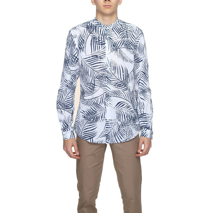 Antony Morato Camicia Uomo Blu Manica Lunga in Cotone 75% Lino 25% con Bottoni Colletto Classico Primavera/Estate MMSL00631-FA430600