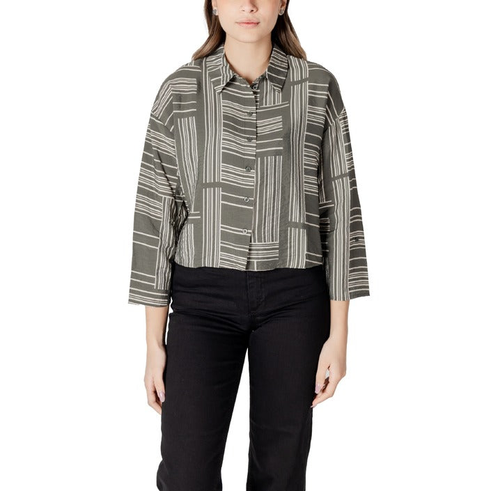 Jacqueline De Yong Blusa Donna Verde Stampa Bottoni Colletto Classico 17% Nylon 83% Viscosa Autunno/Inverno 15338782