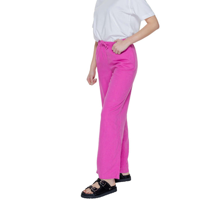 Only Pantaloni Donna Viola Monocromo Lacci 55% Lino 45% Viscosa Primavera/Estate 15291807