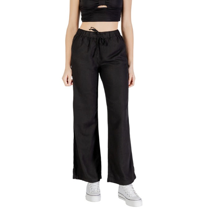 Only Pantaloni Donna Viola Monocromo Lacci 55% Lino 45% Viscosa Primavera/Estate 15291807