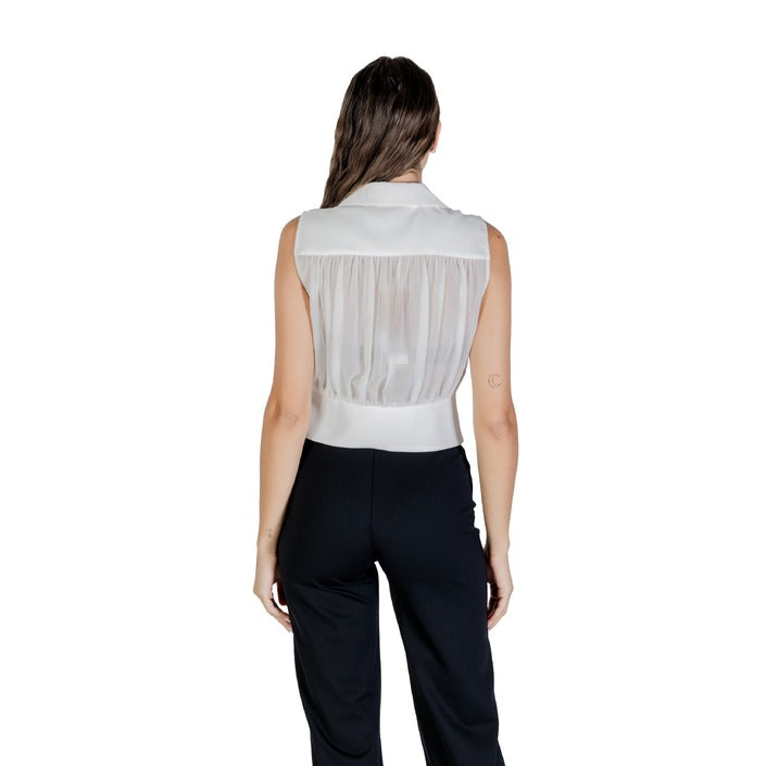 Morgan De Toi Top Donna Bianco Smanicato con Cerniera Scollo a V Colletto Classico 100% Poliestere Autunno/Inverno 242-OPLI